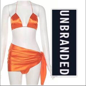 Do My Self Orange Satin Bikini And Sarong Set
